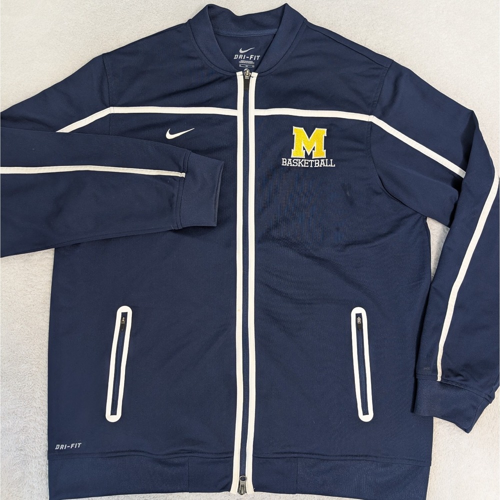 Nike Navy White Zip-Up Basketball Windbreaker with Yellow Emblem